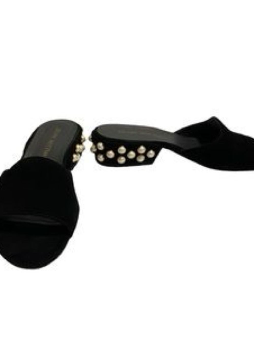 Stuart Weitzman Black Suede Pearl-Embellished Mule Slides Size 8